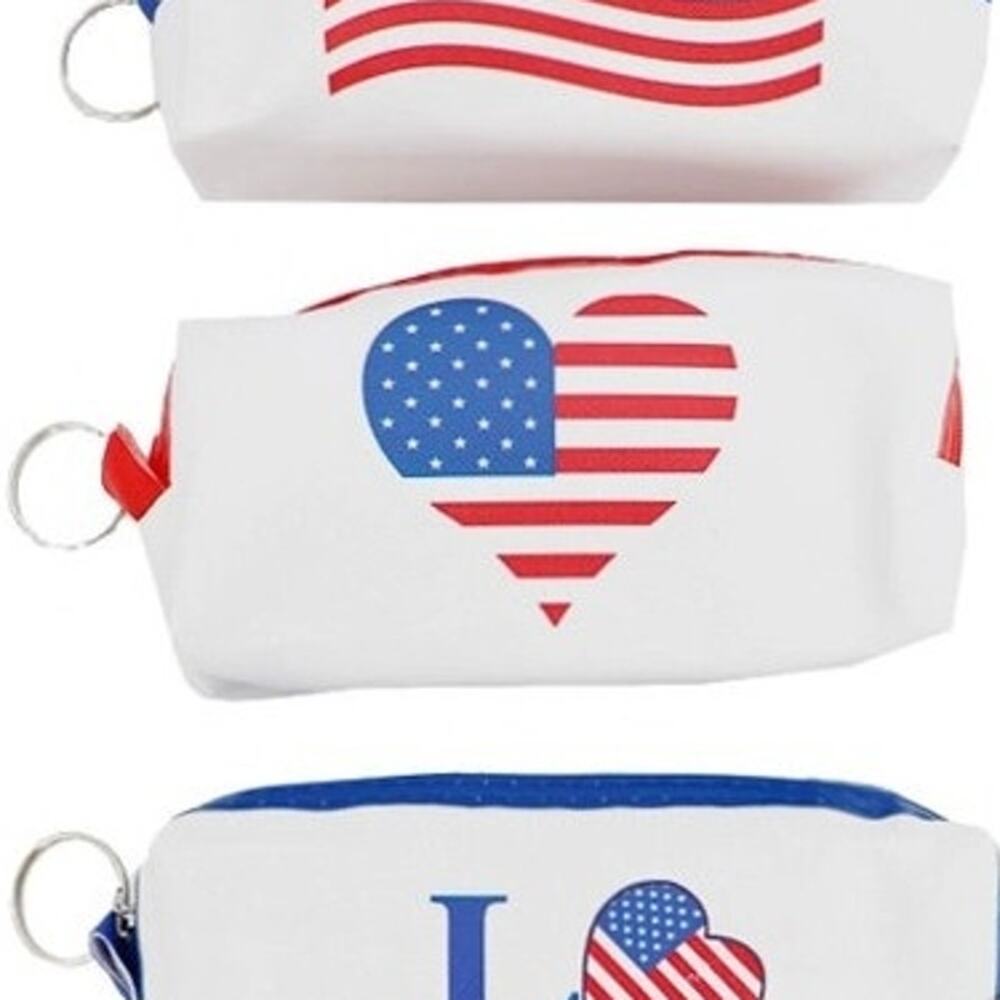 American Flag Heart Vegan Leather Bag Pouch Keychain